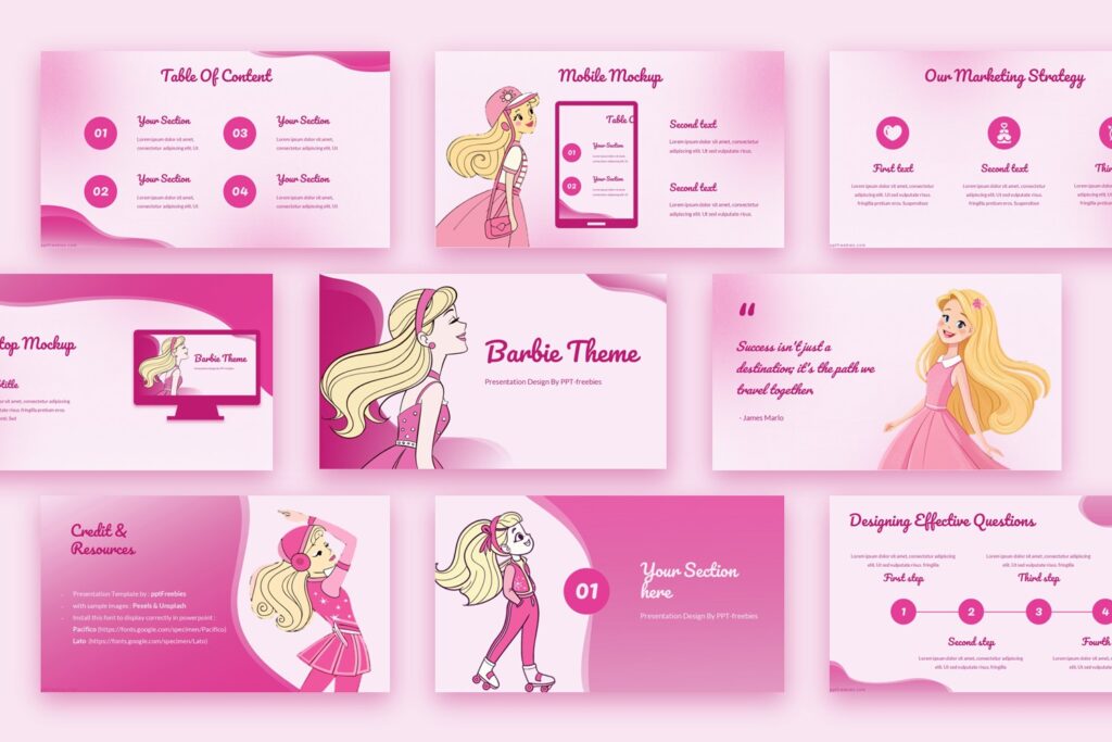 Free Barbie PowerPoint Template And Google Slides Theme