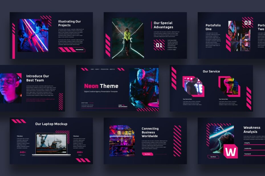 Free Neon Powerpoint Template PPT and Google Slides Theme